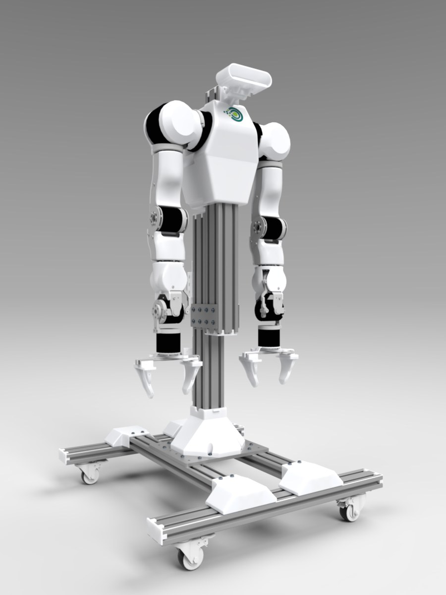 Yuri Desktop dual-arm humanoid robot with head depth camera on a rolling equipment stand